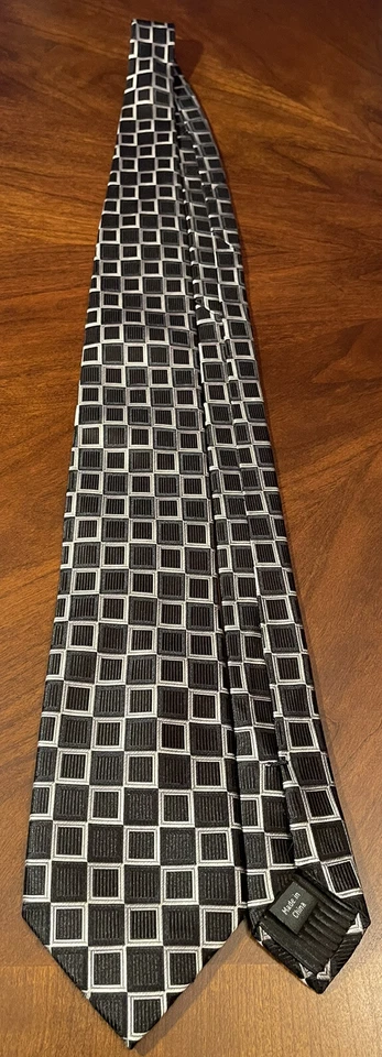 Corbata de cuello Kenneth Roberts platino negra gris 100 % seda para hombre hecha en China Foto 3 de 4