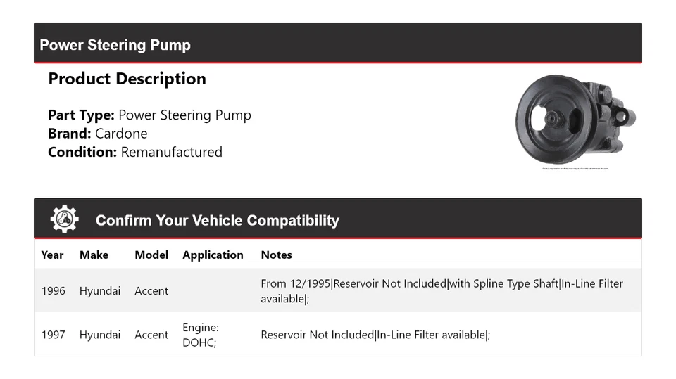 Bomba de dirección asistida de cartón para Hyundai Accent 1996-1997 Foto 2 de 4