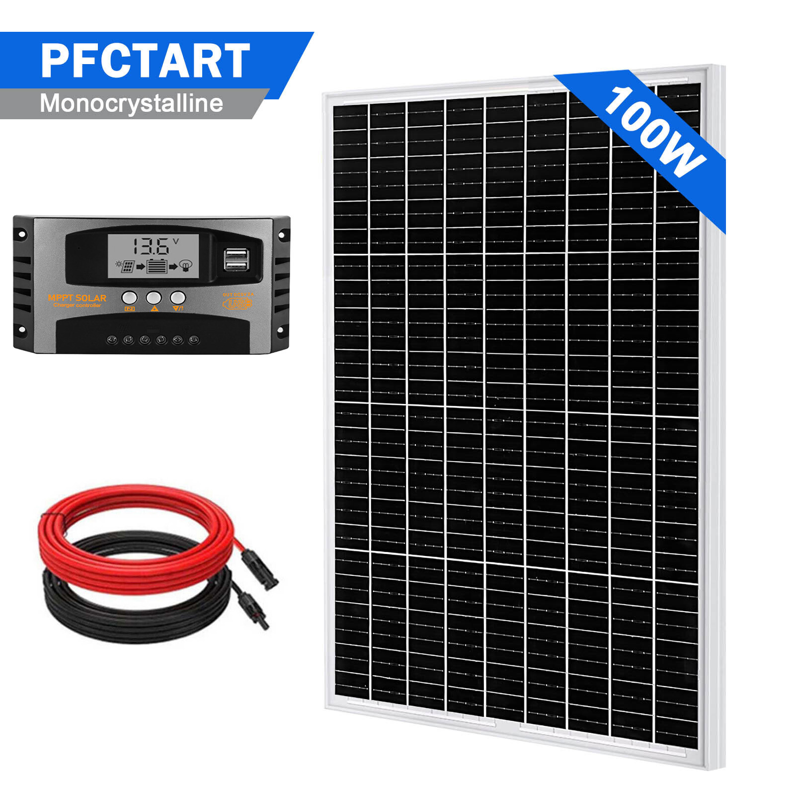 100W Monocrystalline Solar Panel Kit 12V with Controller Caravan RV Camper Van