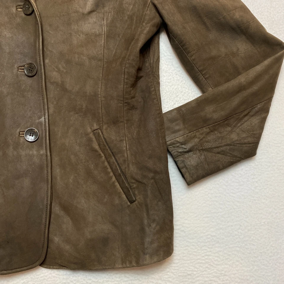 Chaqueta Blazer De Colección Wilsons Para Mujer M Marrón Oscuro Cuero Genuino 3 Botones Y2K Foto 3 de 4