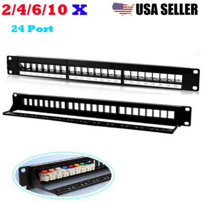 24 Port Keystone Jack Blank Patch Panel Plate Cat5 Cat5e Cat6a RJ-45 2/4/6/10X