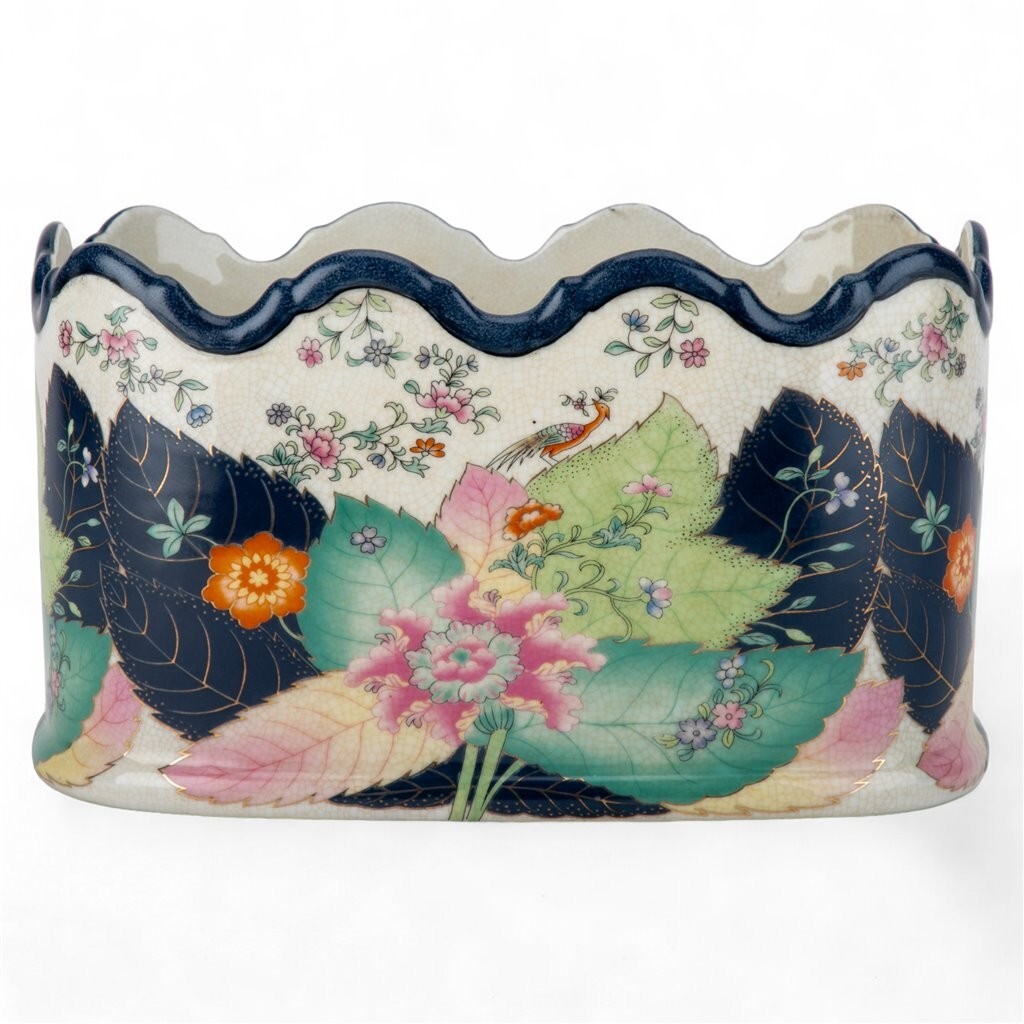 NEW! PORCELAIN TOBACCO LEAF PORCELAIN scallop top PLANTER
