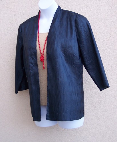 Chico's Travelers Crinkled Jacket Strickjacke Gr. 2 M L mitternachtsblau offene Bluse - Bild 2 von 12