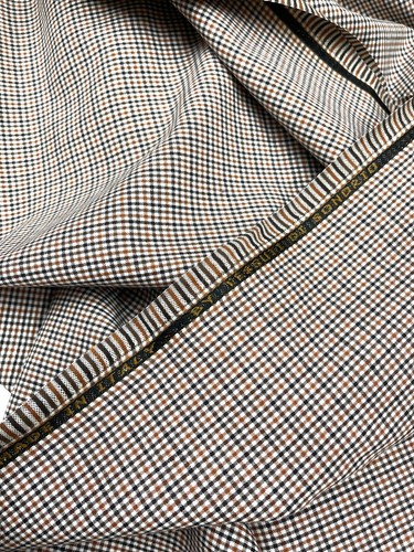 Linen Cotton Suiting Fabric Tan Brown White Dogtooth Check SONDRIO Italy 1.93m - Picture 2 of 7