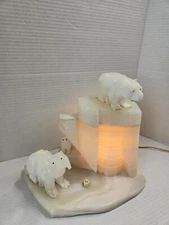 Vintage White Onyx Polar Bear Lamp Desk Night Light Nursery Decor Christmas