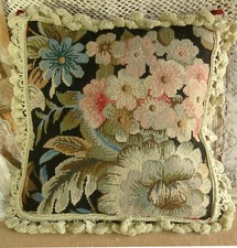 17"VTG. Decorative Needlepoint Pillow Cover Beautiful Full Floral French Country