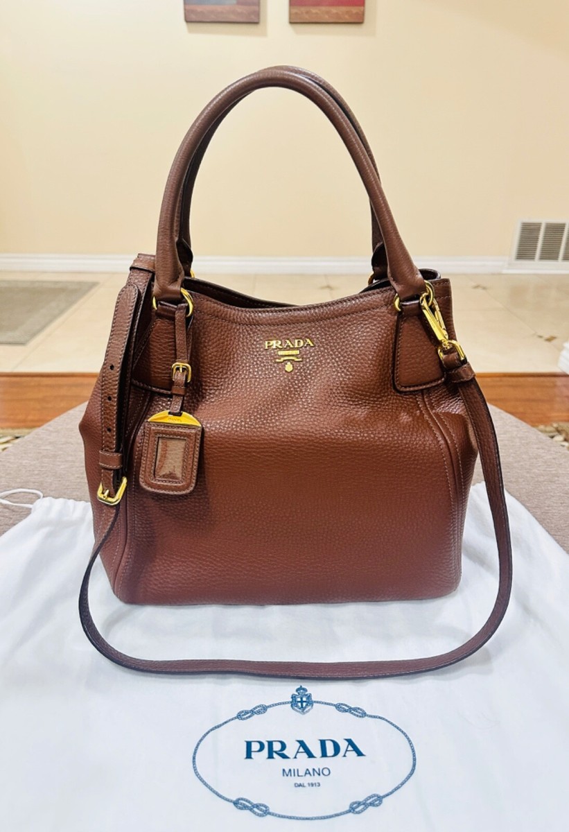 100% Authentic PRADA Bag Convertible Satchel Vitello Diano Medium