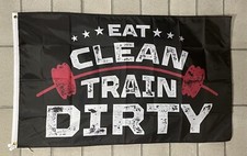 Gym Motivation Flag FREE SHIP Eat Clean Train Dirty Lifting Garage USA 3x5  