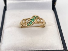 9ct Gold Emerald & Pearl Ladies Ring. Goldmine Jewellers.