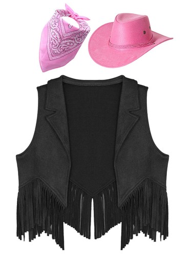 Niños Niñas Disfraz de Vaquero Frente Abierto Conjunto Cómodos Trajes Fiesta Chaleco Gamuza - Imagen 122 de 151