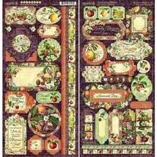 Graphic 45 Fruit & Flora Collection 12" Cardstock Tag Label Border Stickers  