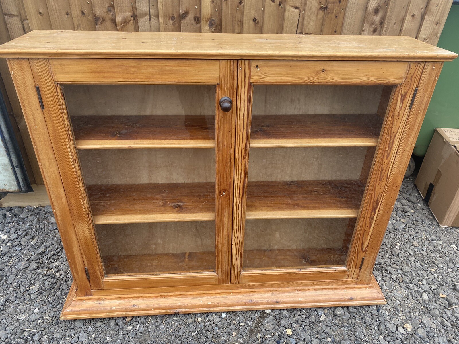 Pine Shelving Unit Glass Doors Vintage eBay