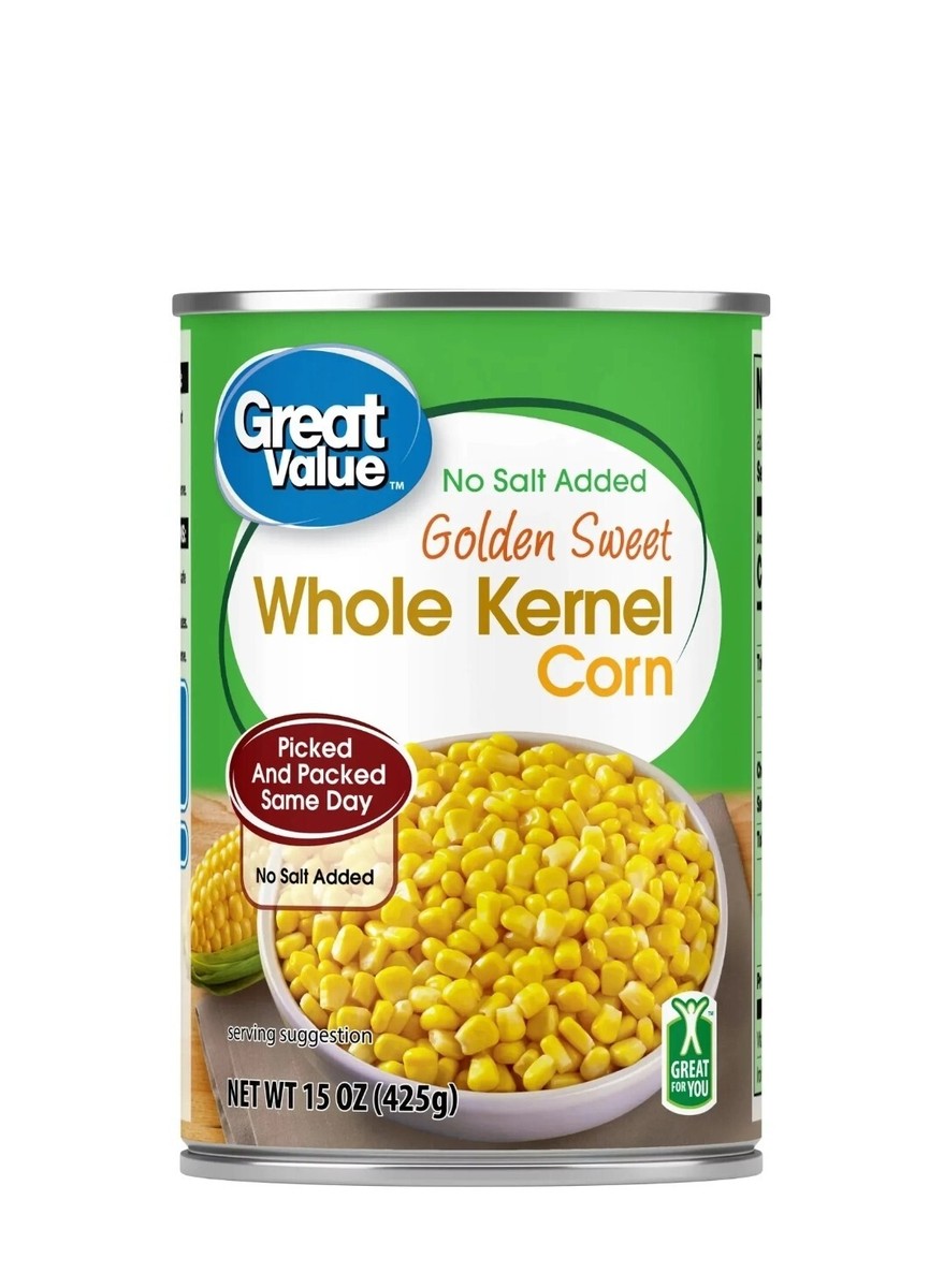 24 Cans Of Great Value No Salt Added Sweet Corn, Whole Kernel Corn 