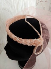 Vtg 1960's  Bridesmaid Headpiece PEACH Structured HAT VEILING Pearls 13/15