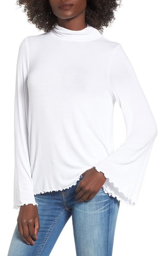 Bell Sleeve Turtleneck Top Rayon Blend 