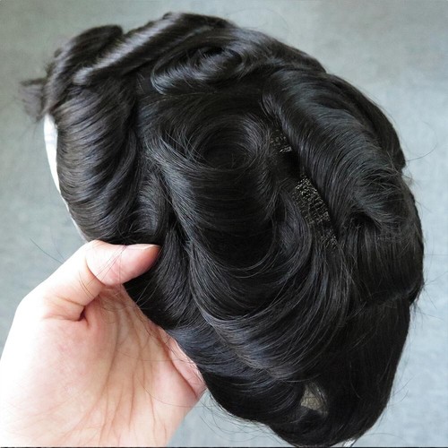 Mens Toupee All French Lace Human HairReplecement System Real Gent Pieces #1C - Picture 3 of 11