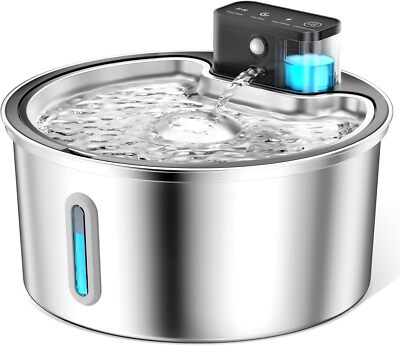 Wireless Cat Water Fountain Stainless Steel - 3.2L/108oz Cordless Pet Water F...