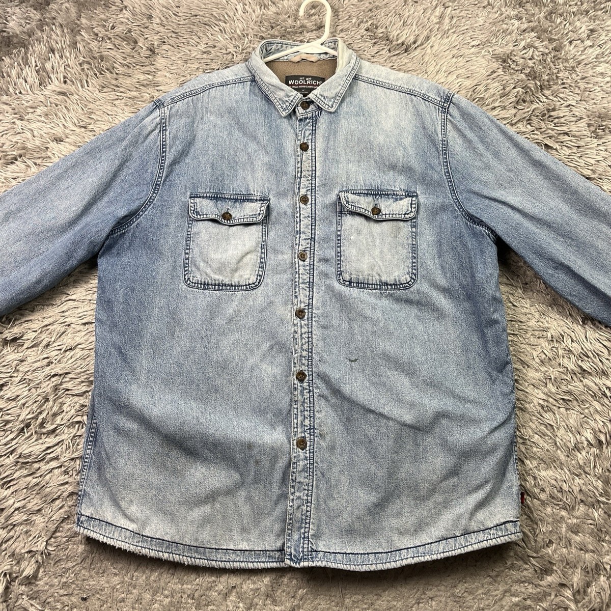 Woolrich Mens XL Denim Jacket Heavy Workwear Fleece Thick