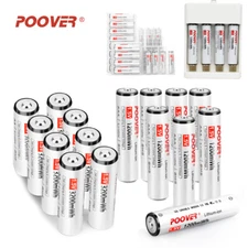 POOVER Lot 1.5v AAA AA Rechargeable batteries 1200mWh 3200mwh Lithium + Charger