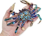 6" Blue Green Crab Blown Glass Figurine Miniature Sea Animal Crystal Collectible