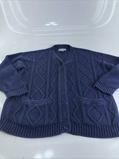 Women  s Cabin Creek Cardigan Size Large 7- Button Cable Knit Blue Sweater