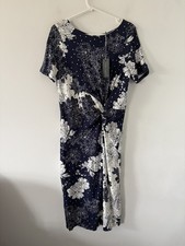 Laura Ashley New Dress Blue Midi Stretch Jersey Size 10 Floral White Navy Casual