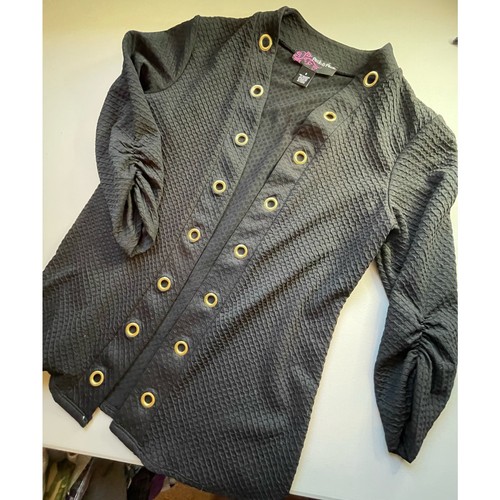 Peck & Peck Black Grommet Waffle design textured Jacket with Ruched Sleeves S - Picture 9 of 10