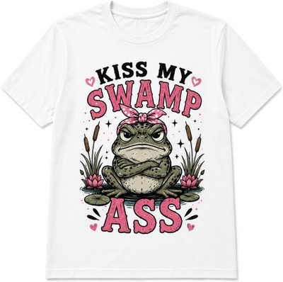 T-Shirt Kiss My Swamp lustig unhöflich Neuheit Spruch Frosch Kröte frecher Teich Geschenk