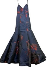 Womens Mermaid Gown Sleeveless Back Zip Size 5/6 Navy Blue Red Floral