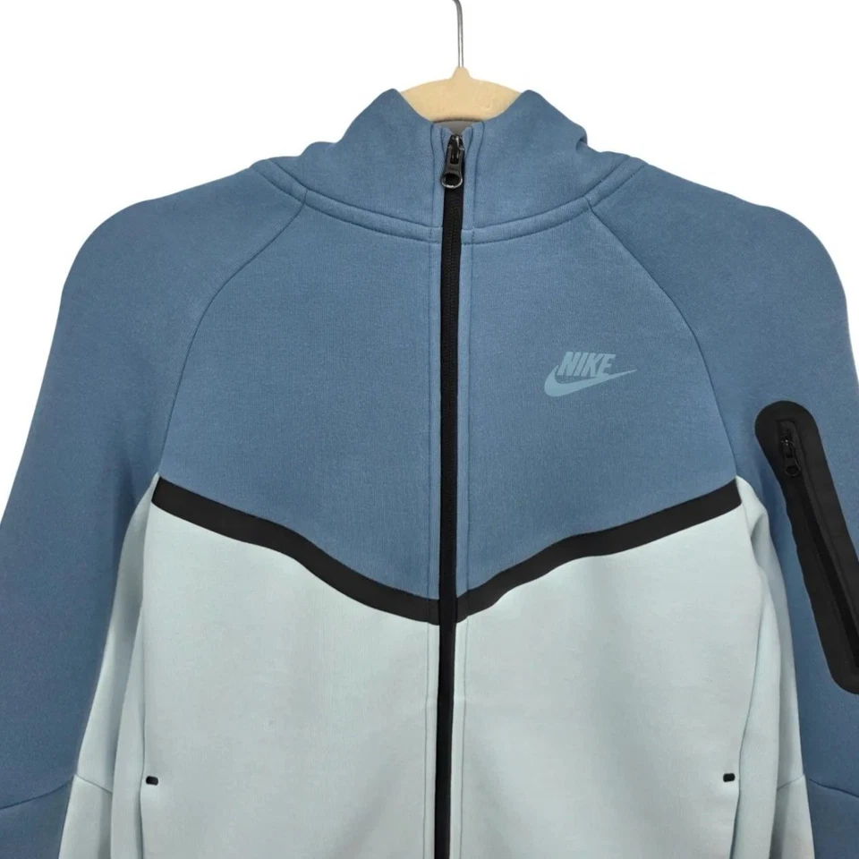 Nike Youth Large Tech Fleece Full Zipper Hoodie Blue Black Pockets Child - Image 2 of 4