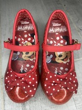Disney Minnie Mouse Red Glitter Mary Jane Shoes Bows Child Size 7 US nostalgic