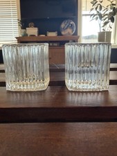 Set of 2 Clear Ribbed Glass Square Votive/Tea Light Candle Holders Small