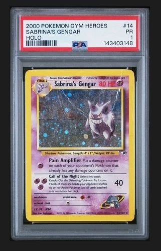 PSA 1 PR 2000 Pokemon Gym Heroes Sabrina's Gengar 14/132 Holo Foil WOTC