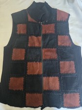 Designers Studio Originals Black Brown Leather Patchwork Full Zip Vest Women XL