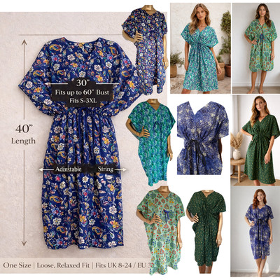 Kaftan Kleid 100% Baumwolle Handarbeit Rasen Maxi Damen bedruckt Freizeit Kaftan Kleid