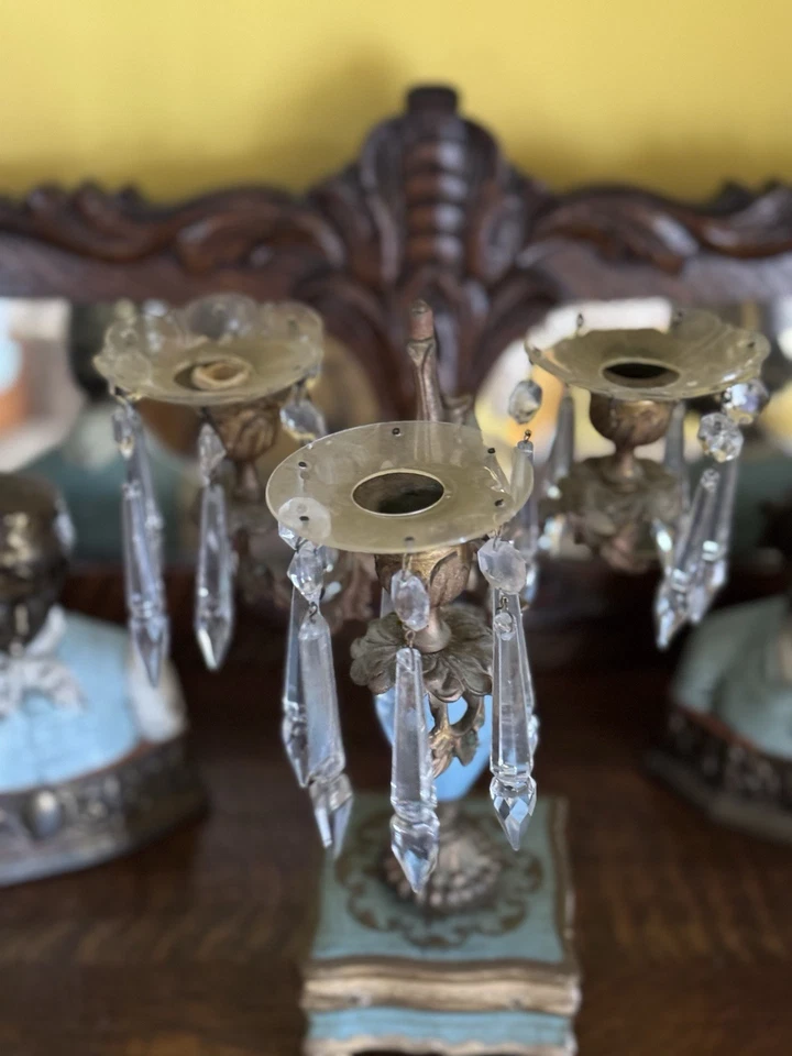 Antiguo candelabro de bronce y turquesa del siglo XIX Foto 2 de 4