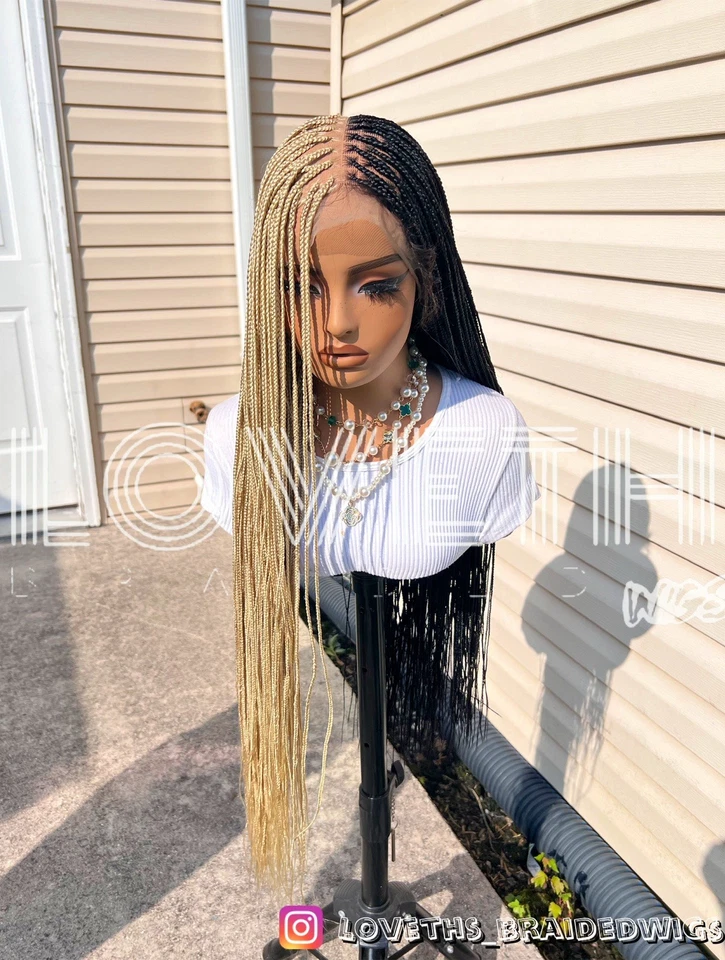 Se envía al día siguiente (ENVÍO 2 DÍAS) Peluca trenzada de encaje completo Cornrow, trenza negra sin nudos Foto 4 de 4