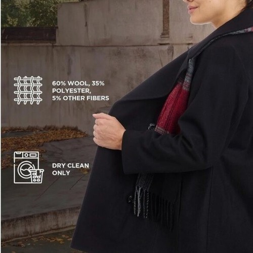 London Fog Women's Plus-Size Double Breasted Peacoat Black Size 2X Scarf Wool - Picture 7 of 8