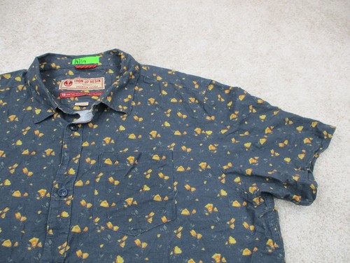Iron & Resin Shirt Mens 2XL XXL Blue Floral Print Short Sleeve Casual Button Up - Picture 3 of 12