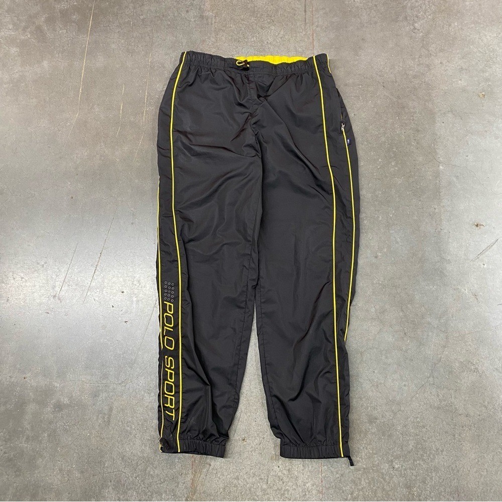VTG Polo Sport Ralph Lauren Zip Ankle Track Pants Black Yellow Men