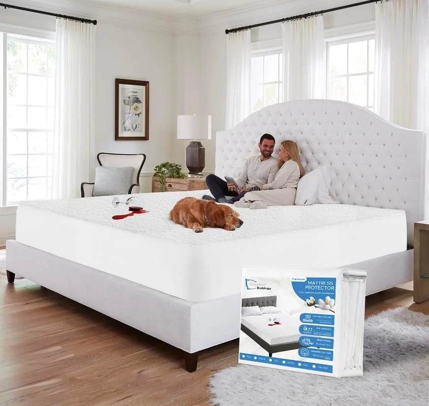 100% Organic Cotton Mattress Protector Alberta King Mattress Cover 250GSM, Wa...