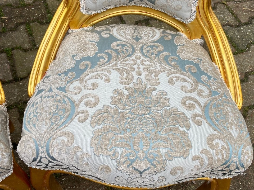 Sillas - Par francés Luis XVI años 50 madera de haya damasco elegantes asientos vintage Foto 3 de 4