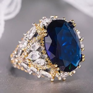 Authentic Stunning Woman 18k Gold Plated Blue CZ Sparkling Band Ring Sizes 6-10