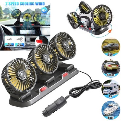 12V Car Tri Head Cooling Fan 360° Rotatable Portable Auto Truck Air Cooler Fan