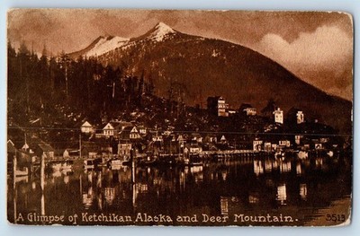 1940 Ketchikan Alaska AK Vintage Postcard Glimpse Deer Mountain House Lake River