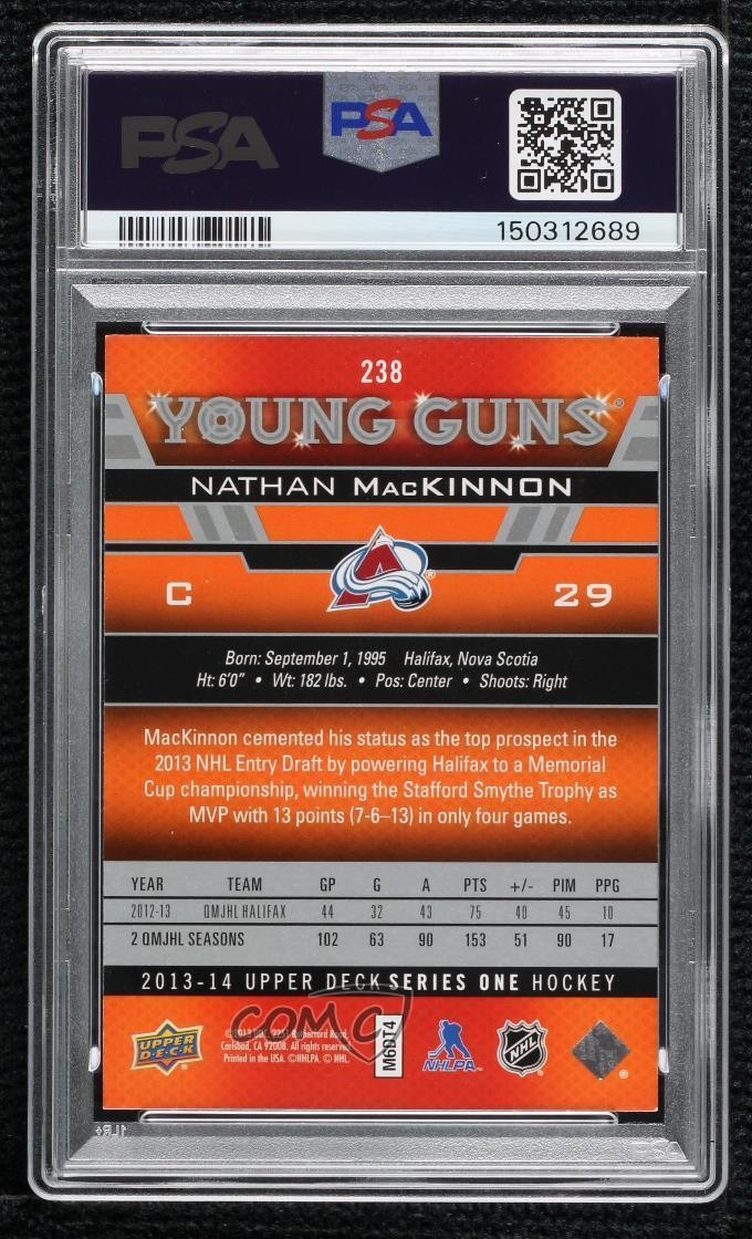 2013-14 Upper Deck Young Guns Nathan MacKinnon #238 PSA 8 Rookie RC view 2
