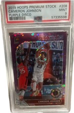 2019-20 Panini NBA Hoops Premium Cameron Johnson Purple Disco Rookie PSA 9 #208