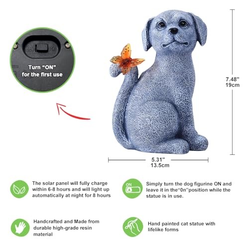 Solar Hunde Outdoor Statuen für Garten: Außendeko mit Schmetterlingsauflösung - Bild 2 von 7