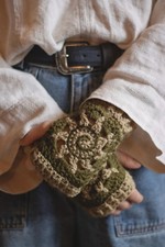 Handcrafted Sun  Celestial Crochet Fingerless Gloves Boho Winter Warmers