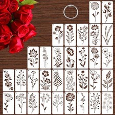 32 Pcs Wildflower Stencils,5.9 x 3 Inch Reusable Flower Leaf Painting